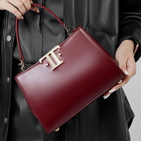 Womens Genuine Leather Mini Commuter Tote  Dual Clasp Edition