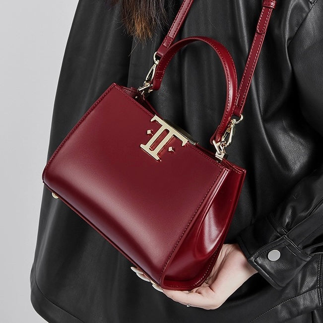 Womens Genuine Leather Mini Commuter Tote  Dual Clasp Edition