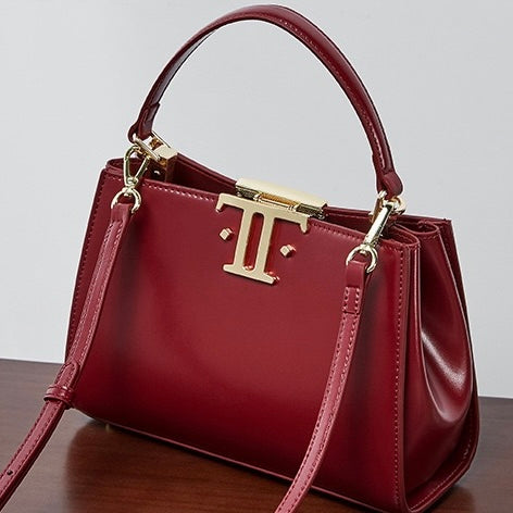 Womens Genuine Leather Mini Commuter Tote  Dual Clasp Edition