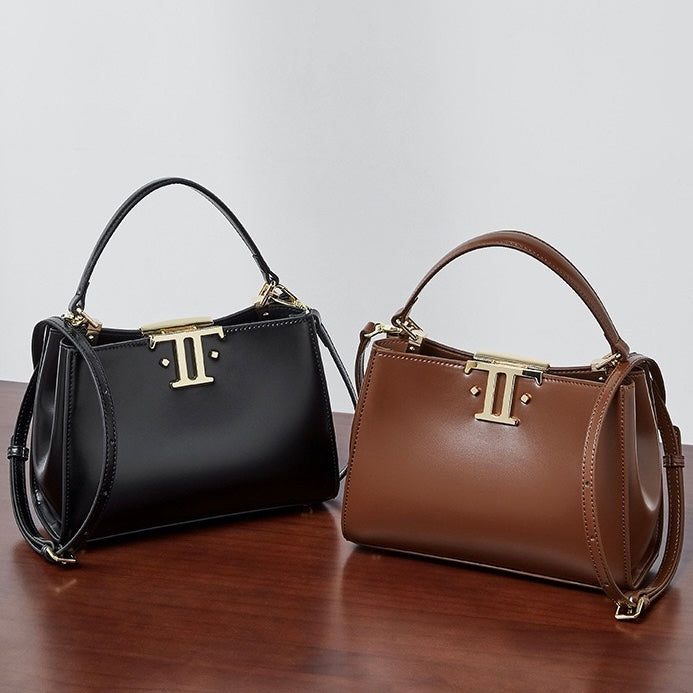 Womens Genuine Leather Mini Commuter Tote  Dual Clasp Edition