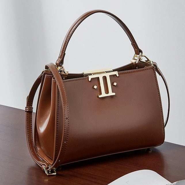 Womens Genuine Leather Mini Commuter Tote  Dual Clasp Edition