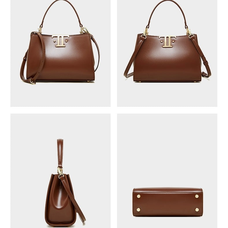 Womens Genuine Leather Mini Commuter Tote  Dual Clasp Edition