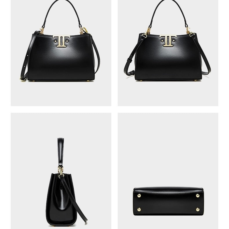 Womens Genuine Leather Mini Commuter Tote  Dual Clasp Edition