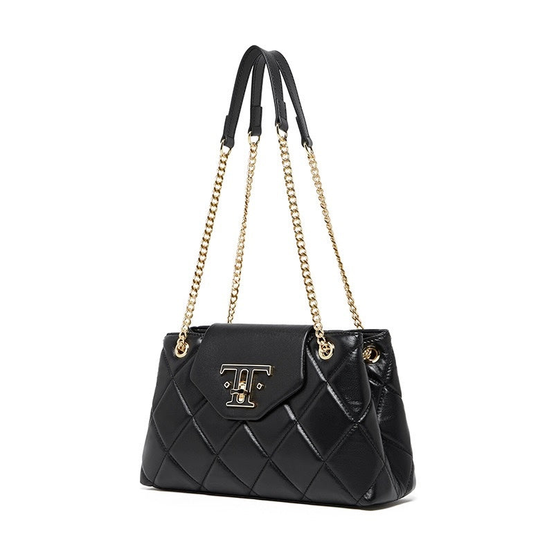 Womens Genuine Leather Chain Shoulder Crossbody Bag in Commuter Chic Style