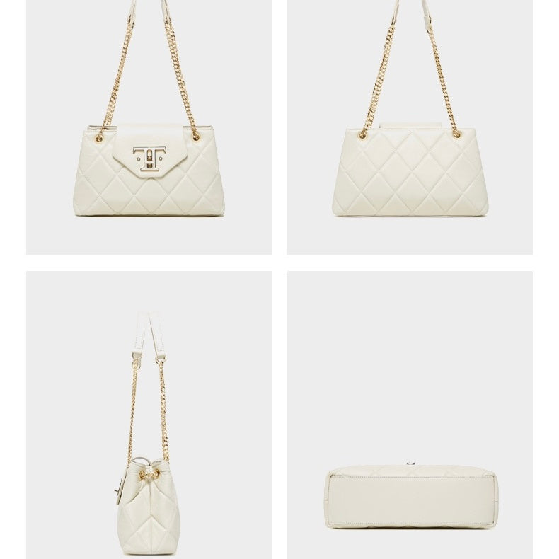 Womens Genuine Leather Chain Shoulder Crossbody Bag in Commuter Chic Style