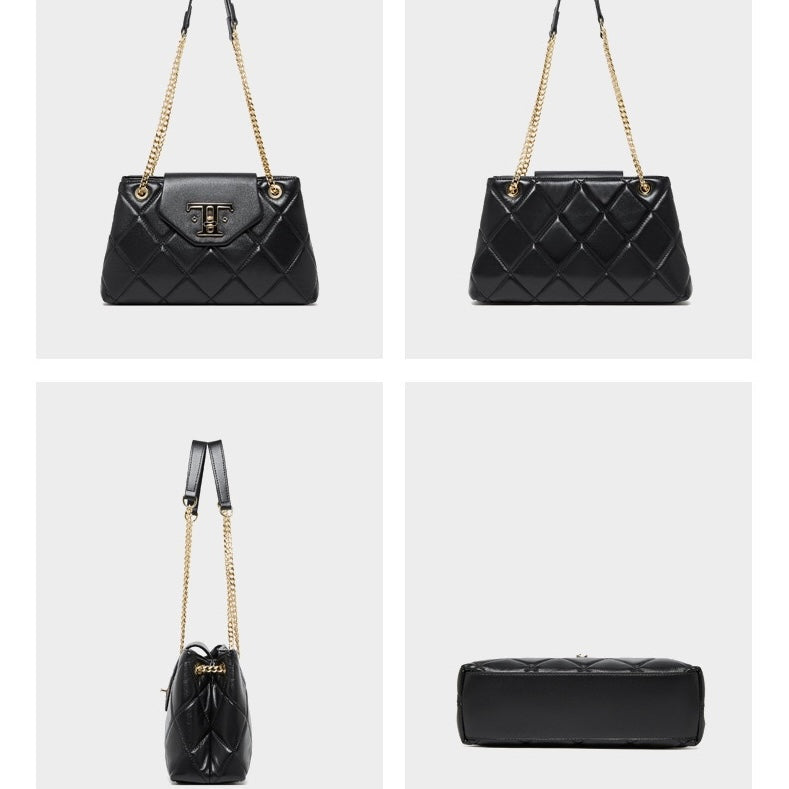 Womens Genuine Leather Chain Shoulder Crossbody Bag in Commuter Chic Style