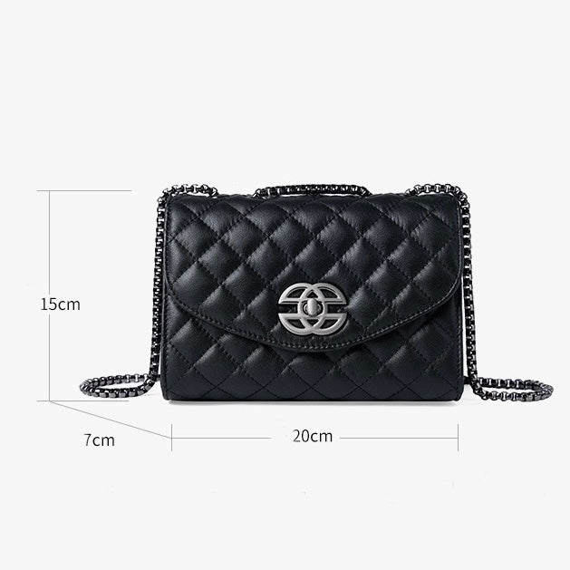 Womens Premium Top-Grain Leather Chain Shoulder Crossbody Bag in Chic Compact Style