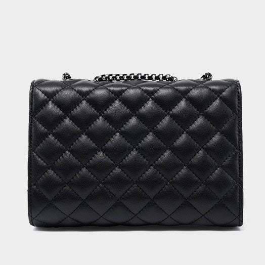 Womens Premium Top-Grain Leather Chain Shoulder Crossbody Bag in Chic Compact Style