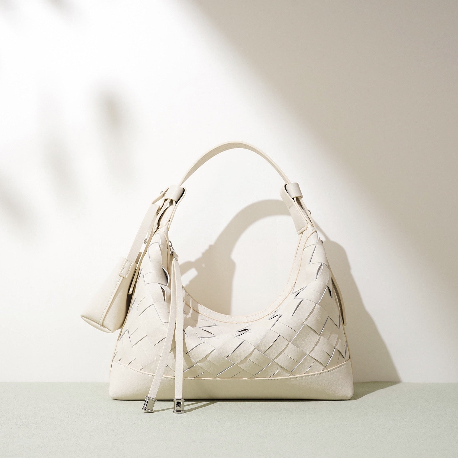 Womens Genuine Leather Woven Dumpling Shoulder & Crossbody Bag