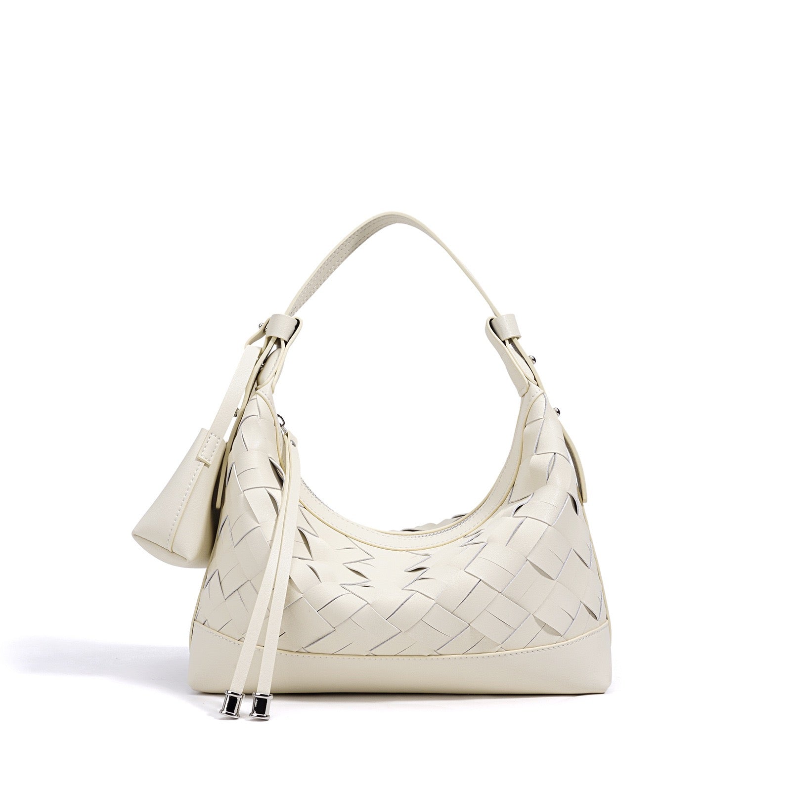 Womens Genuine Leather Woven Dumpling Shoulder & Crossbody Bag