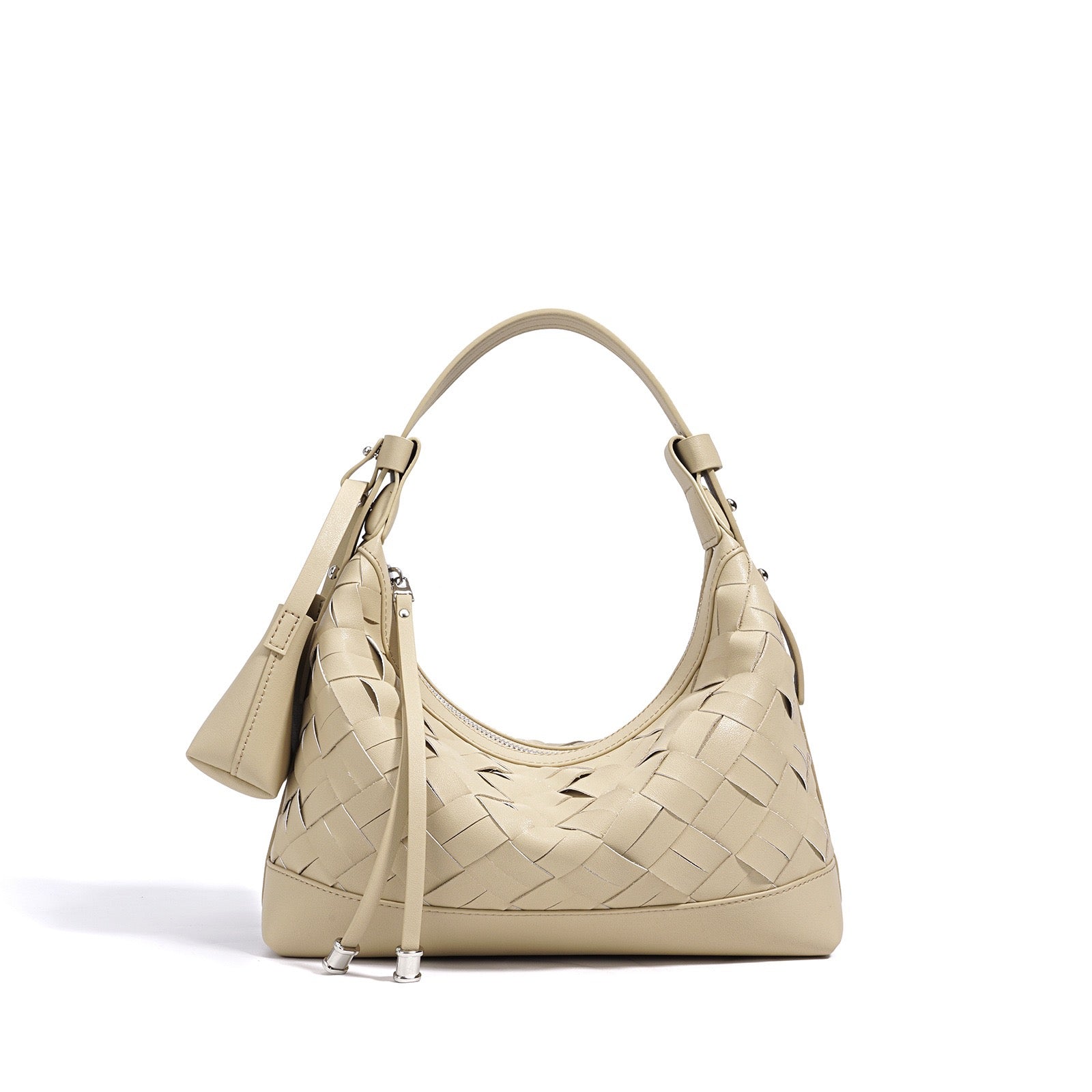 Womens Genuine Leather Woven Dumpling Shoulder & Crossbody Bag