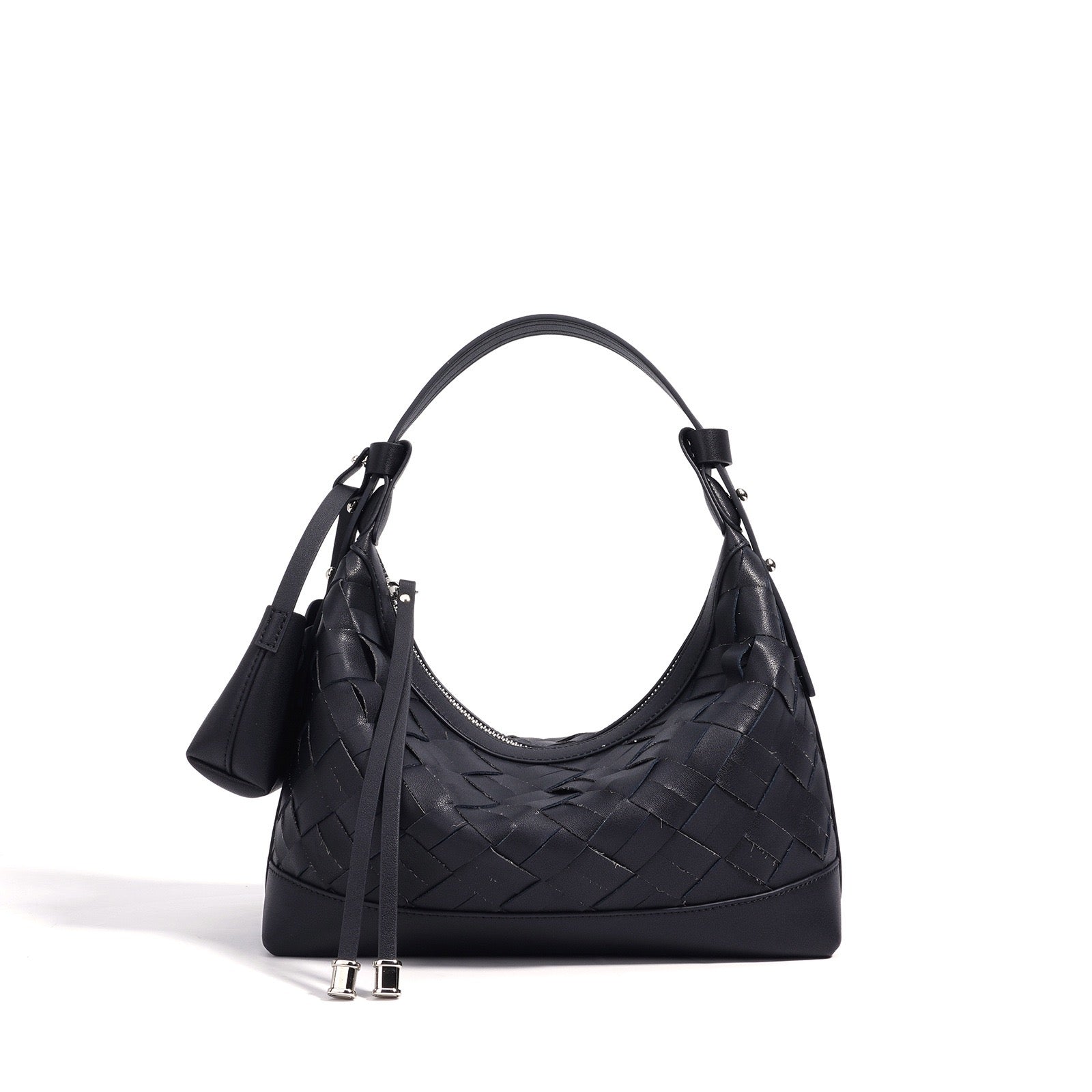 Womens Genuine Leather Woven Dumpling Shoulder & Crossbody Bag