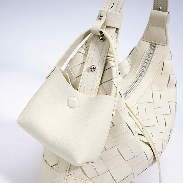 Womens Genuine Leather Woven Dumpling Shoulder & Crossbody Bag