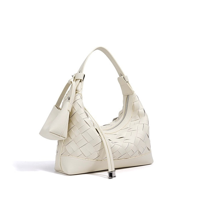 Womens Genuine Leather Woven Dumpling Shoulder & Crossbody Bag