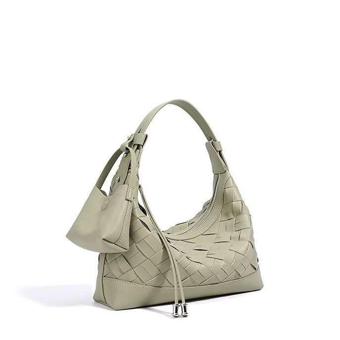 Womens Genuine Leather Woven Dumpling Shoulder & Crossbody Bag