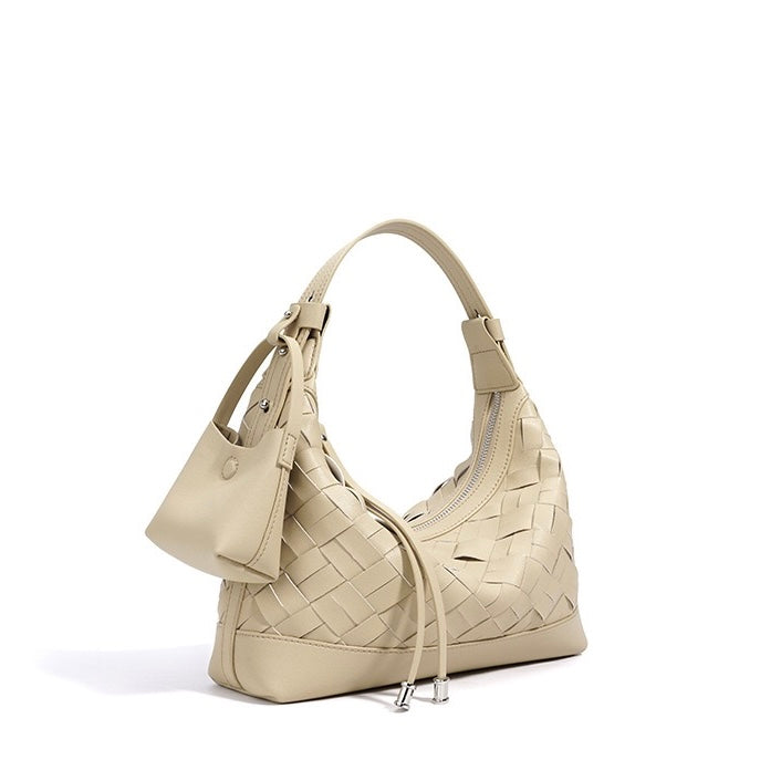 Womens Genuine Leather Woven Dumpling Shoulder & Crossbody Bag
