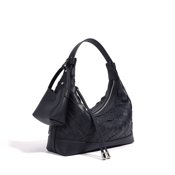 Womens Genuine Leather Woven Dumpling Shoulder & Crossbody Bag