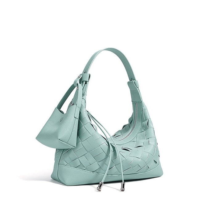 Womens Genuine Leather Woven Dumpling Shoulder & Crossbody Bag
