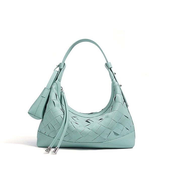 Womens Genuine Leather Woven Dumpling Shoulder & Crossbody Bag