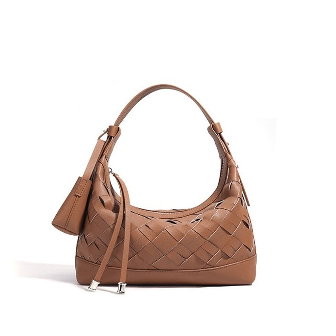 Womens Genuine Leather Woven Dumpling Shoulder & Crossbody Bag