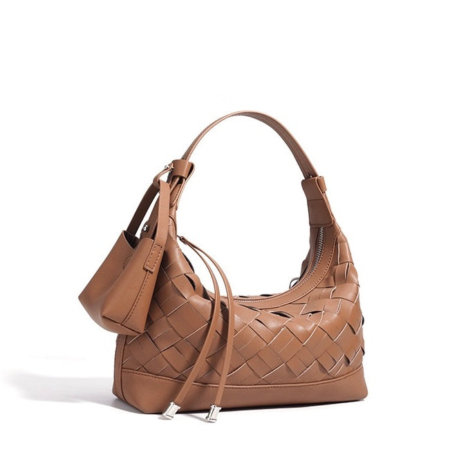 Womens Genuine Leather Woven Dumpling Shoulder & Crossbody Bag