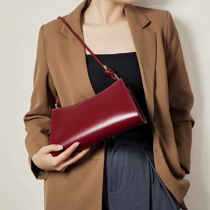 Womens Luxurious Genuine Leather Underarm Baguette Bag