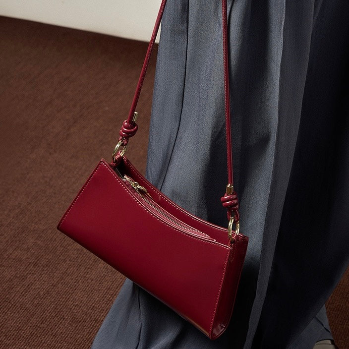 Womens Luxurious Genuine Leather Underarm Baguette Bag