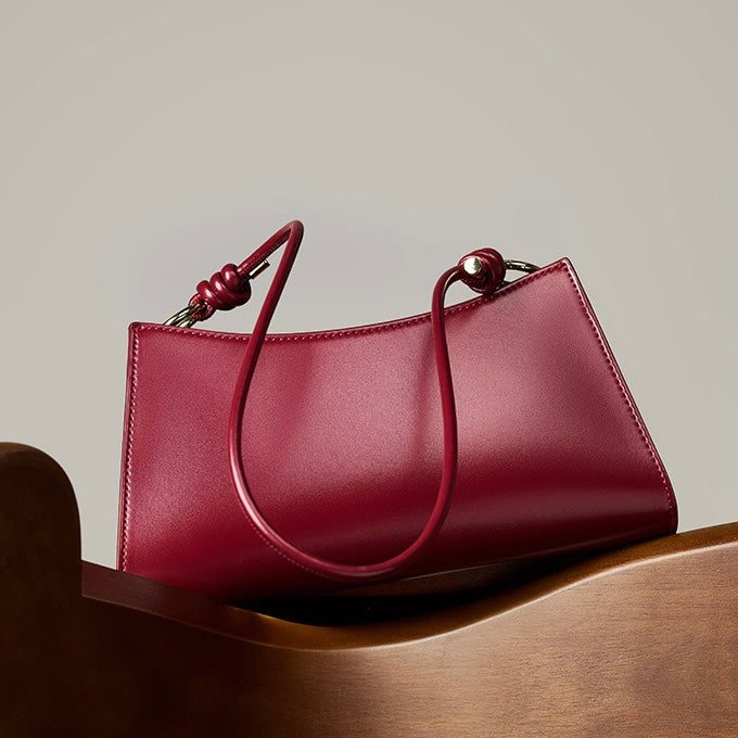 Womens Luxurious Genuine Leather Underarm Baguette Bag
