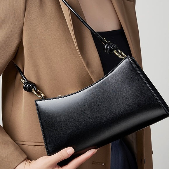 Womens Luxurious Genuine Leather Underarm Baguette Bag