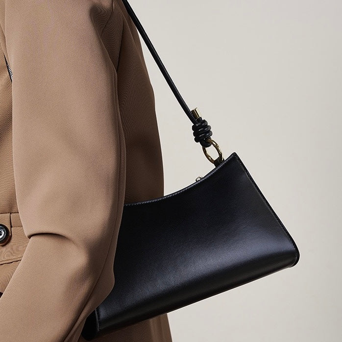 Womens Luxurious Genuine Leather Underarm Baguette Bag
