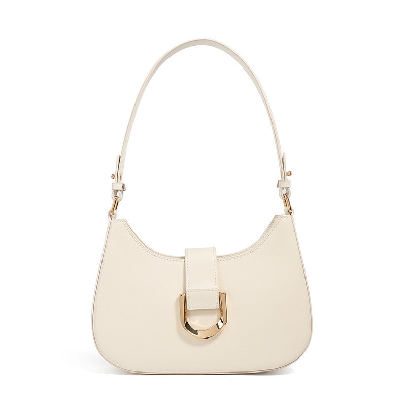 Womens Soft Top-Grain Leather Baguette Shoulder Bag in Minimalist Commuter Style
