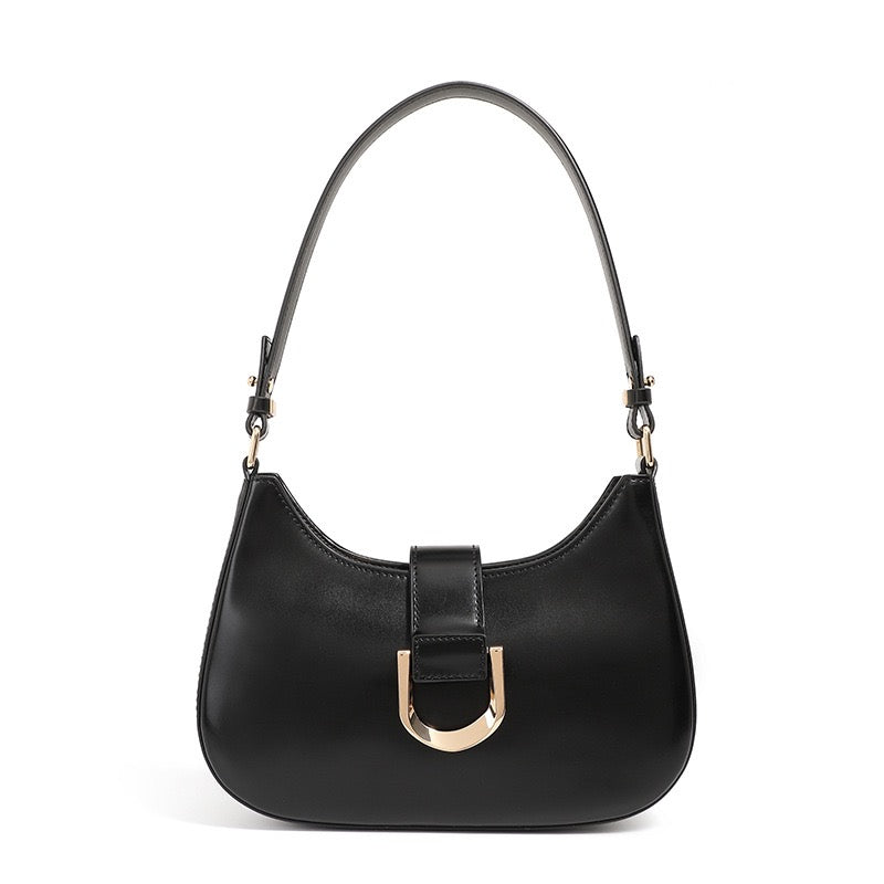 Womens Soft Top-Grain Leather Baguette Shoulder Bag in Minimalist Commuter Style