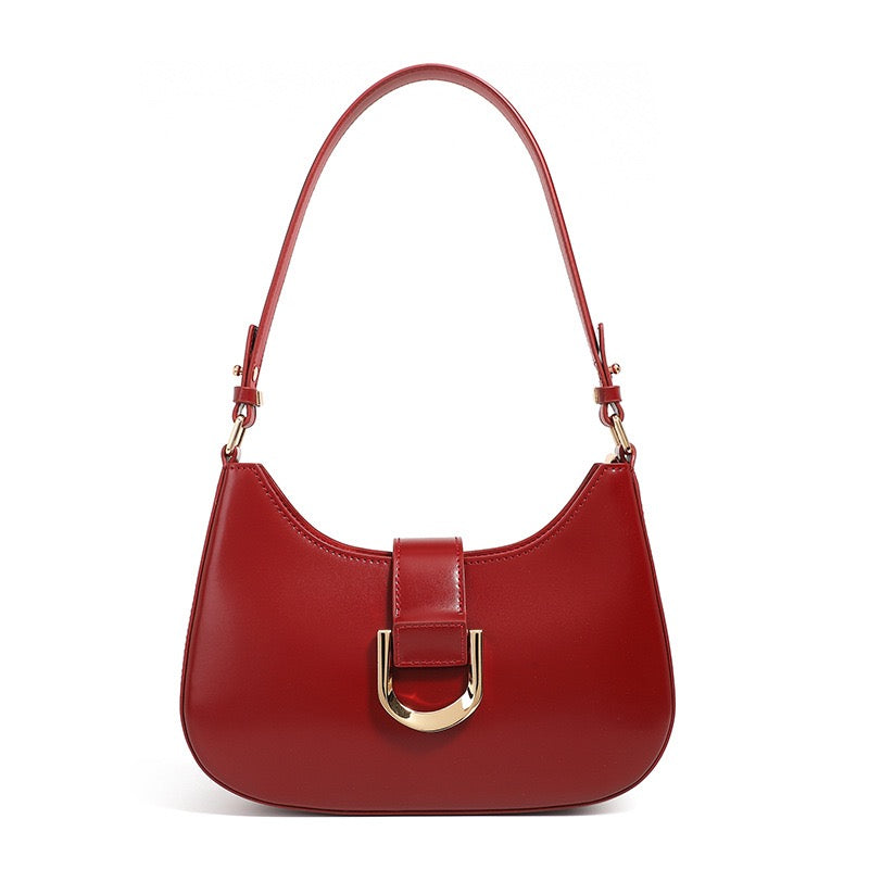 Womens Soft Top-Grain Leather Baguette Shoulder Bag in Minimalist Commuter Style