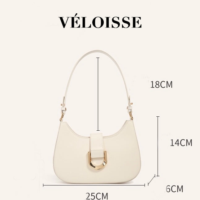 Womens Soft Top-Grain Leather Baguette Shoulder Bag in Minimalist Commuter Style