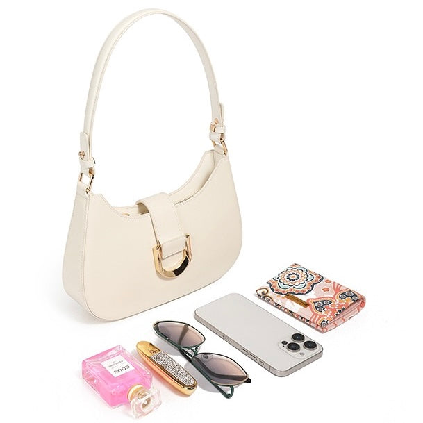 Womens Soft Top-Grain Leather Baguette Shoulder Bag in Minimalist Commuter Style