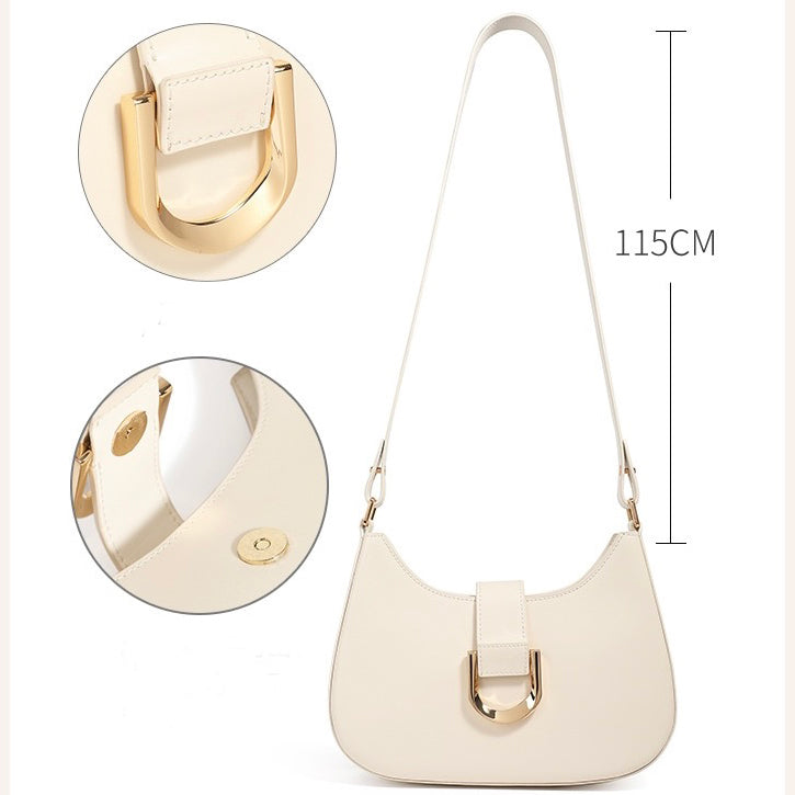 Womens Soft Top-Grain Leather Baguette Shoulder Bag in Minimalist Commuter Style