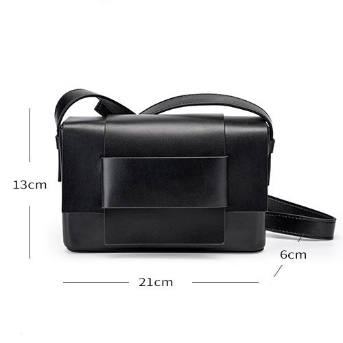 Womens Genuine Leather Woven Box Crossbody Shoulder Bag in Minimalist Style