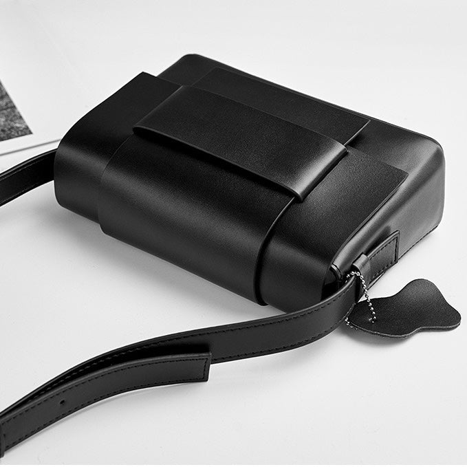 Womens Genuine Leather Woven Box Crossbody Shoulder Bag in Minimalist Style