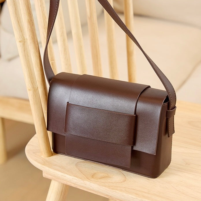 Womens Genuine Leather Woven Box Crossbody Shoulder Bag in Minimalist Style