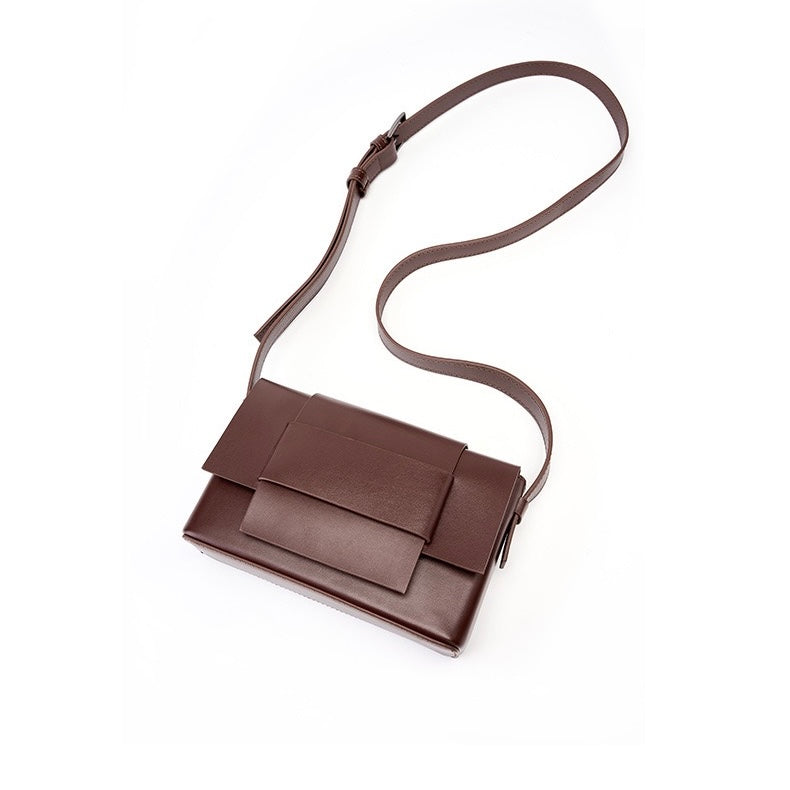 Womens Genuine Leather Woven Box Crossbody Shoulder Bag in Minimalist Style