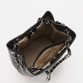 Womens Genuine Leather Quilted Chain Bucket Bag