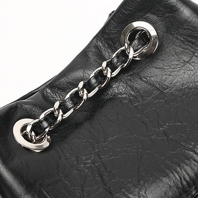 Womens Genuine Leather Quilted Chain Bucket Bag