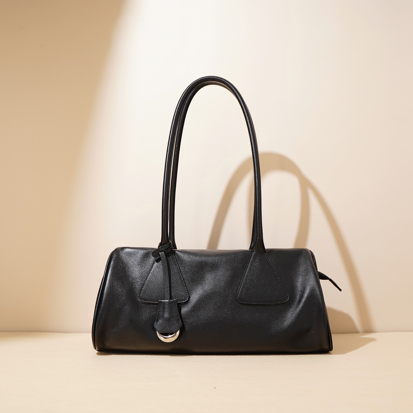 Womens Genuine Leather Triangle Barrel Shoulder Bag  2025 Vintage Edition