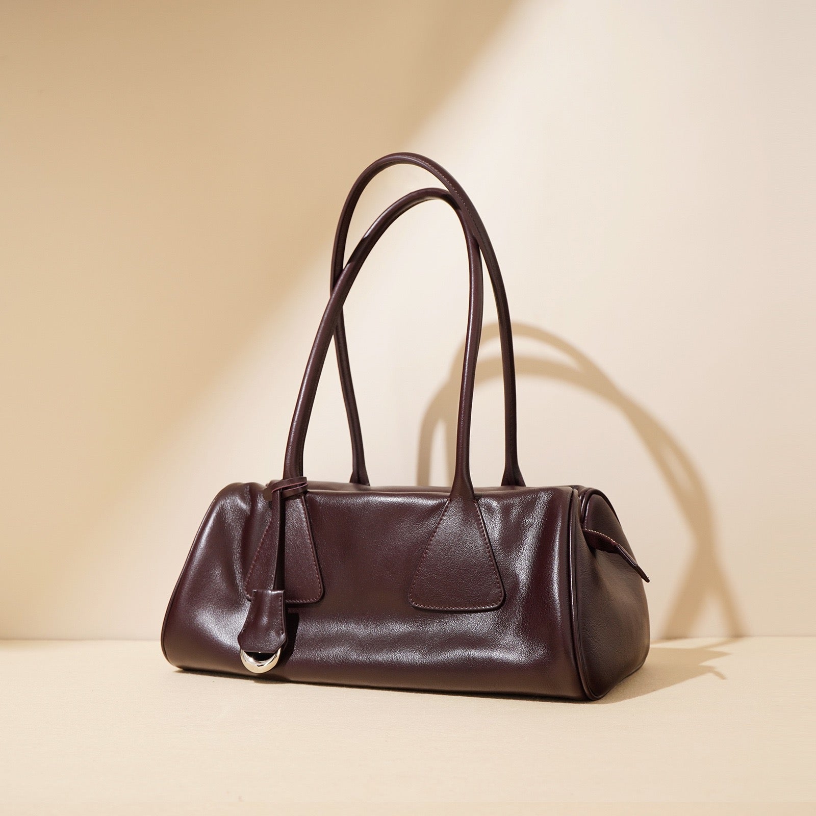 Womens Genuine Leather Triangle Barrel Shoulder Bag  2025 Vintage Edition