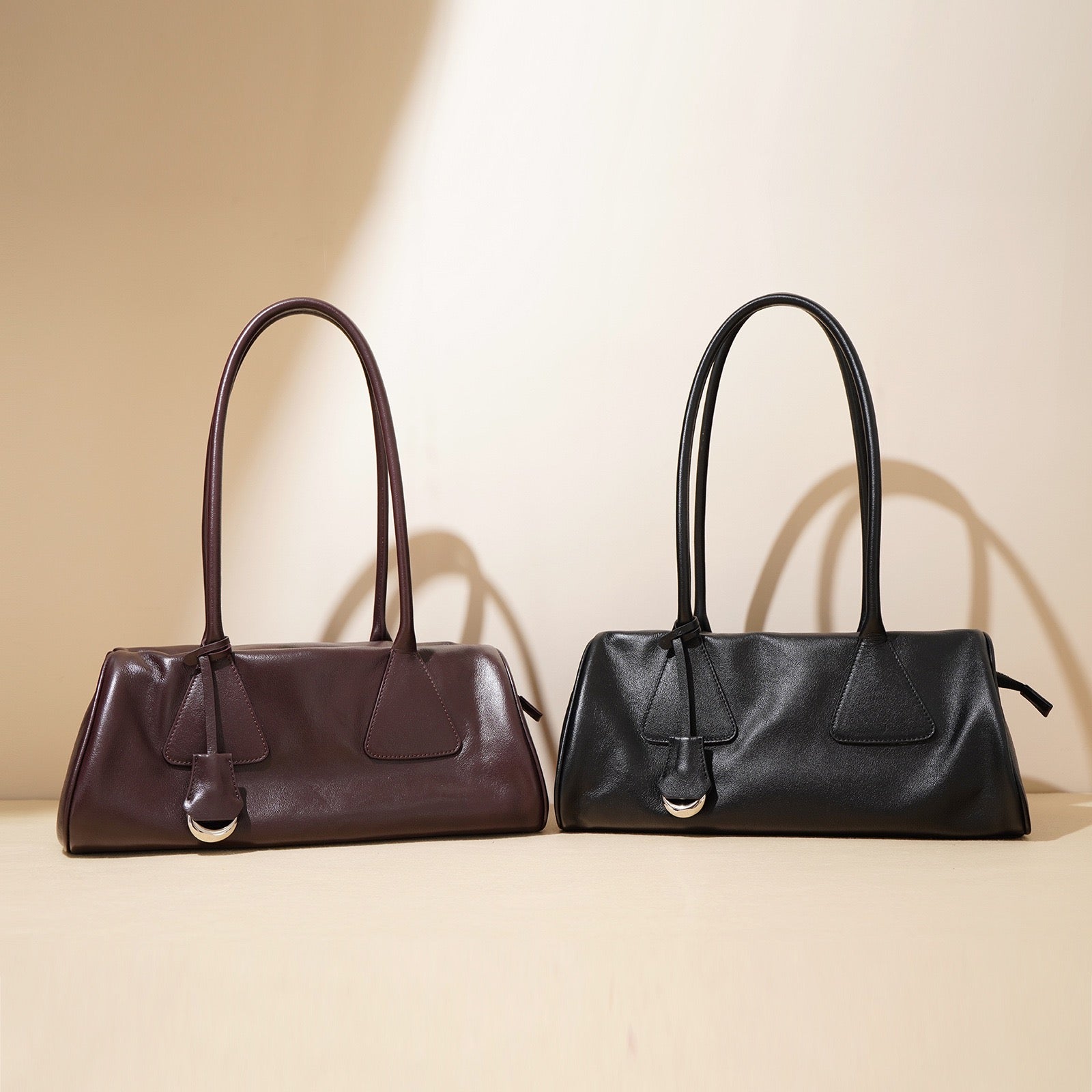 Womens Genuine Leather Triangle Barrel Shoulder Bag  2025 Vintage Edition