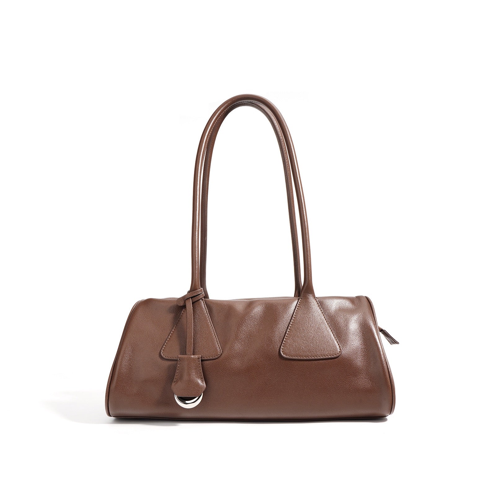 Womens Genuine Leather Triangle Barrel Shoulder Bag  2025 Vintage Edition