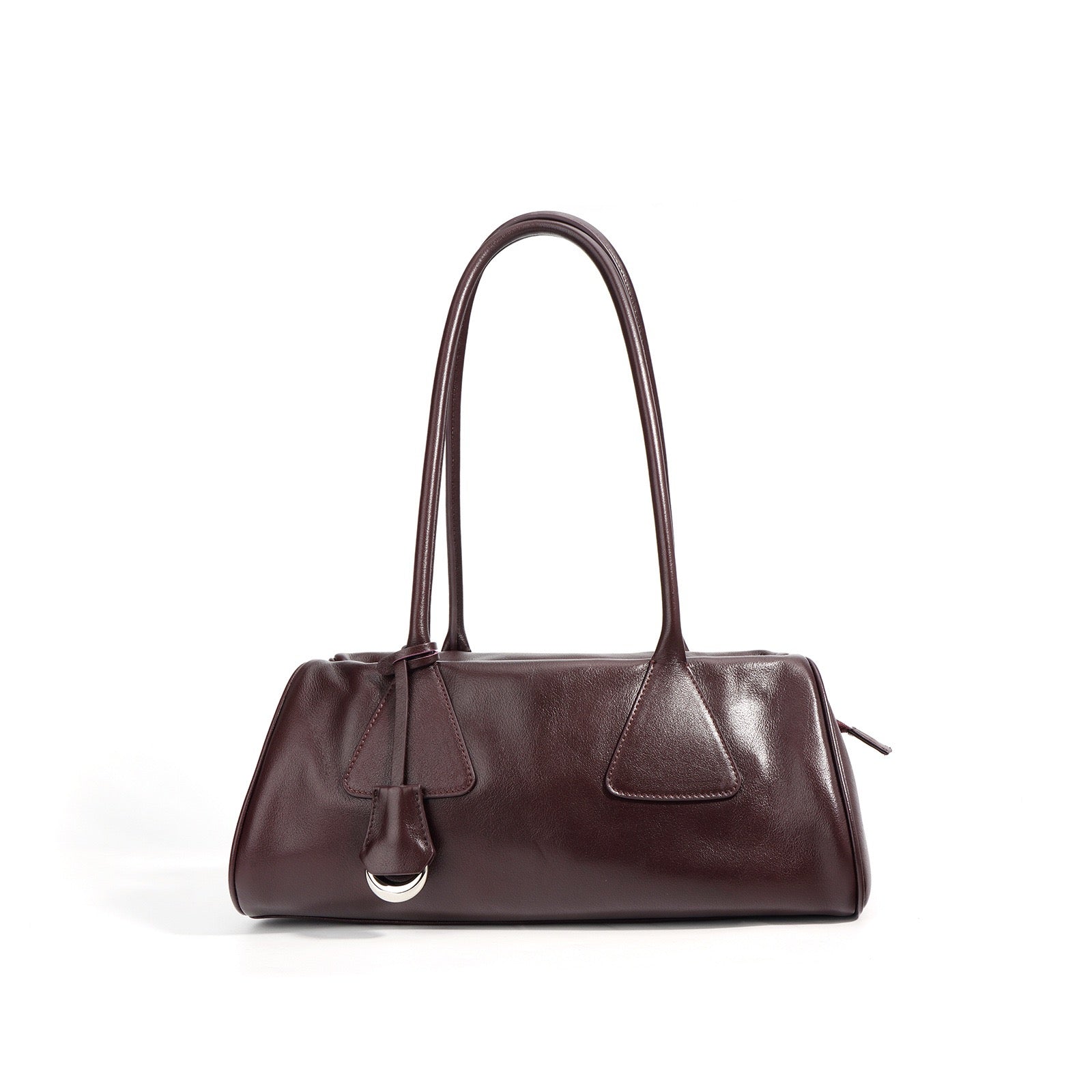 Womens Genuine Leather Triangle Barrel Shoulder Bag  2025 Vintage Edition