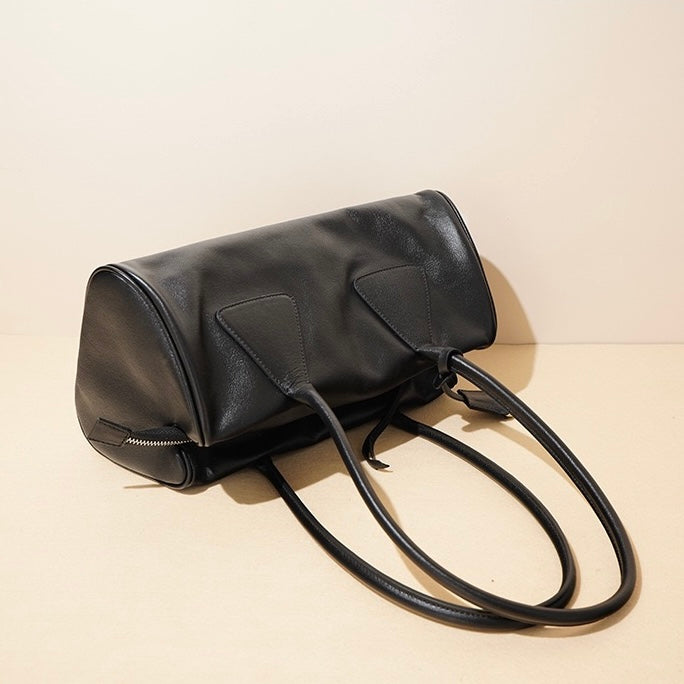 Womens Genuine Leather Triangle Barrel Shoulder Bag  2025 Vintage Edition