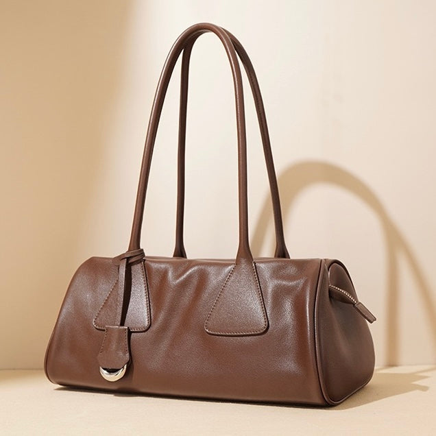 Womens Genuine Leather Triangle Barrel Shoulder Bag  2025 Vintage Edition