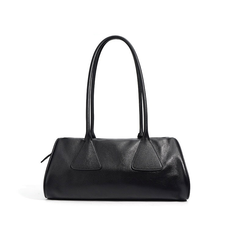 Womens Genuine Leather Triangle Barrel Shoulder Bag  2025 Vintage Edition
